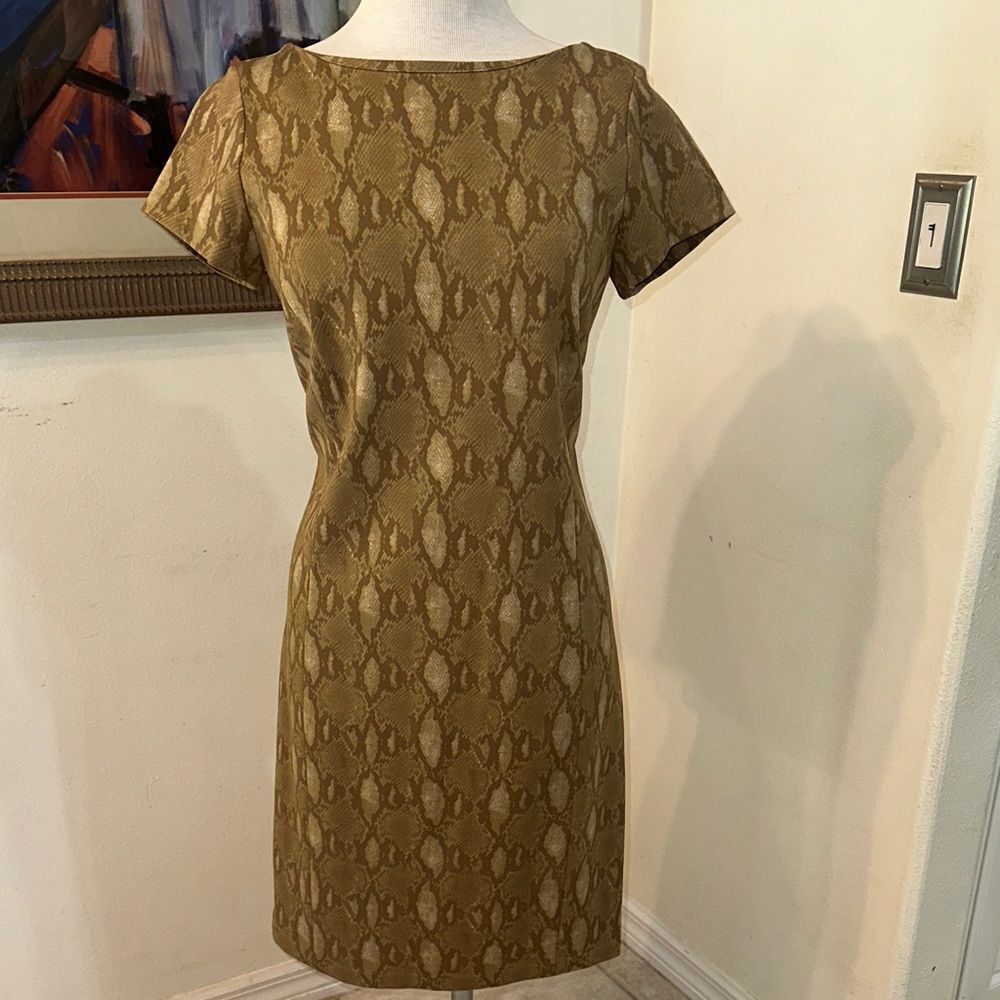 Ralph Lauren Camel/Brown Snake Print Sheath Dress Size Medium